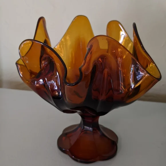 SOLD ETSY: LE Smith SImplicity Swung Art Glass Dish with Pedestal - Picture 7 of 7